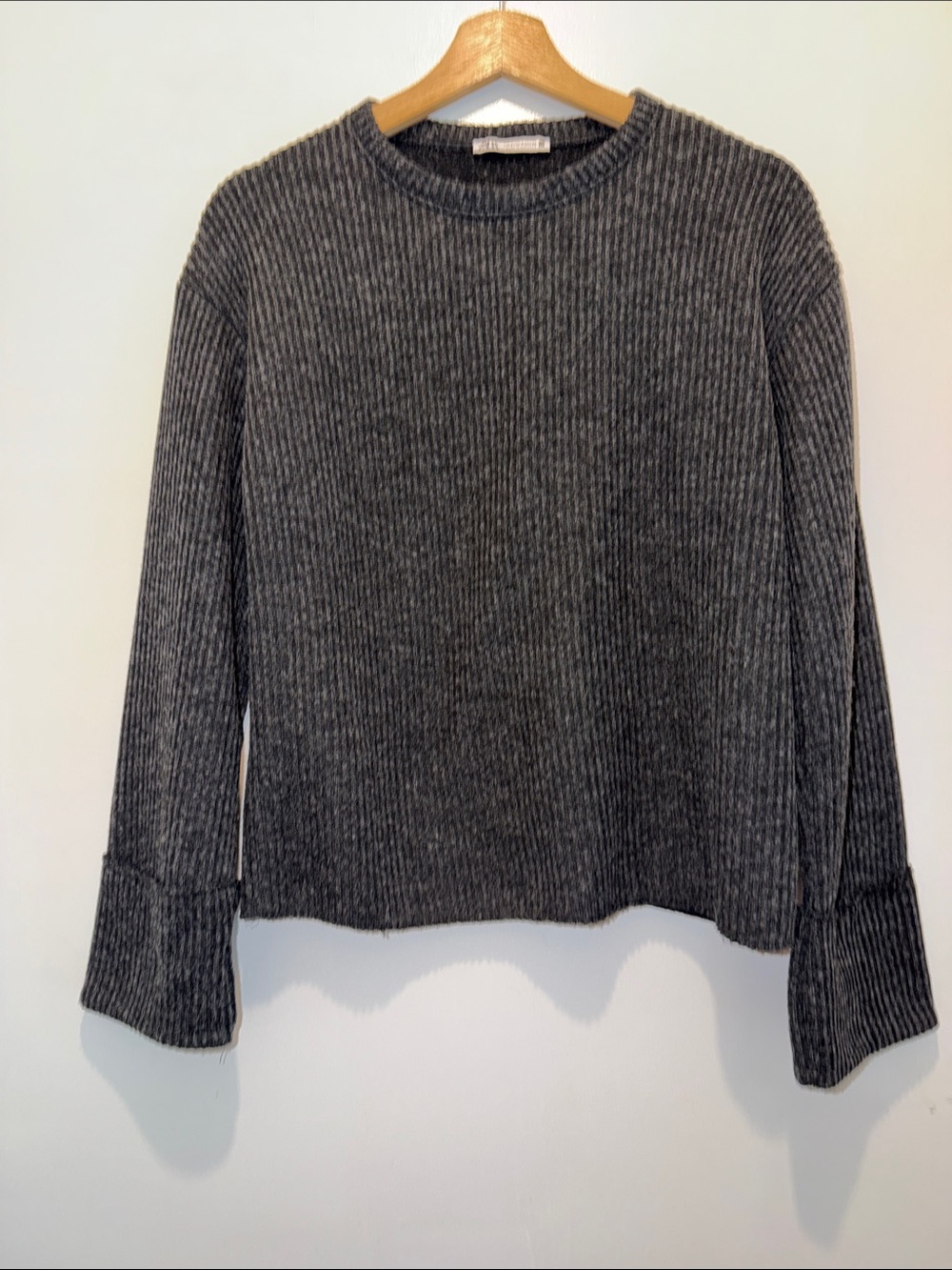 Zara Sweater Women’s Small Gray Ribbed Cuff Sleeve Crewneck